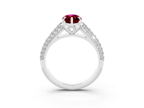 White gold Marquise Cut Garnet Solitaire Ring with Three-Row Pavé Band and Four-Prong Setting_15