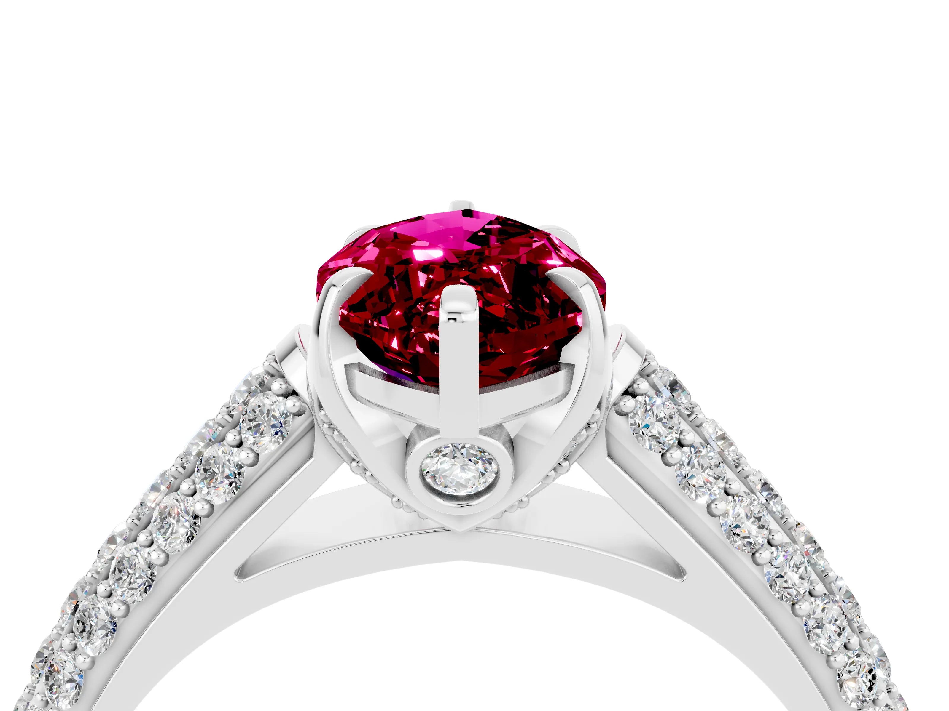 White gold Marquise Cut Garnet Solitaire Ring with Three-Row Pavé Band and Four-Prong Setting_16