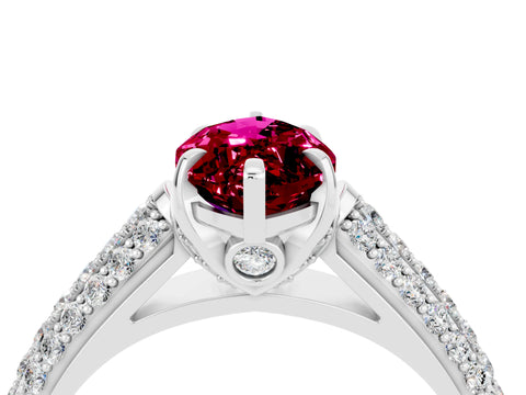 White gold Marquise Cut Garnet Solitaire Ring with Three-Row Pavé Band and Four-Prong Setting_16