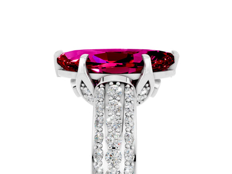 White gold Marquise Cut Garnet Solitaire Ring with Three-Row Pavé Band and Four-Prong Setting_17