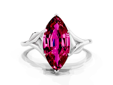 White gold Marquise Cut Garnet Solitaire Ring with Twist Band and Four-Prong Setting_12