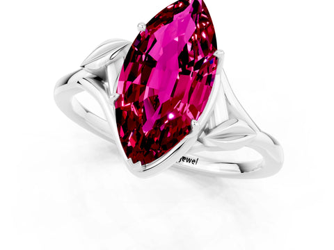 White gold Marquise Cut Garnet Solitaire Ring with Twist Band and Four-Prong Setting_13