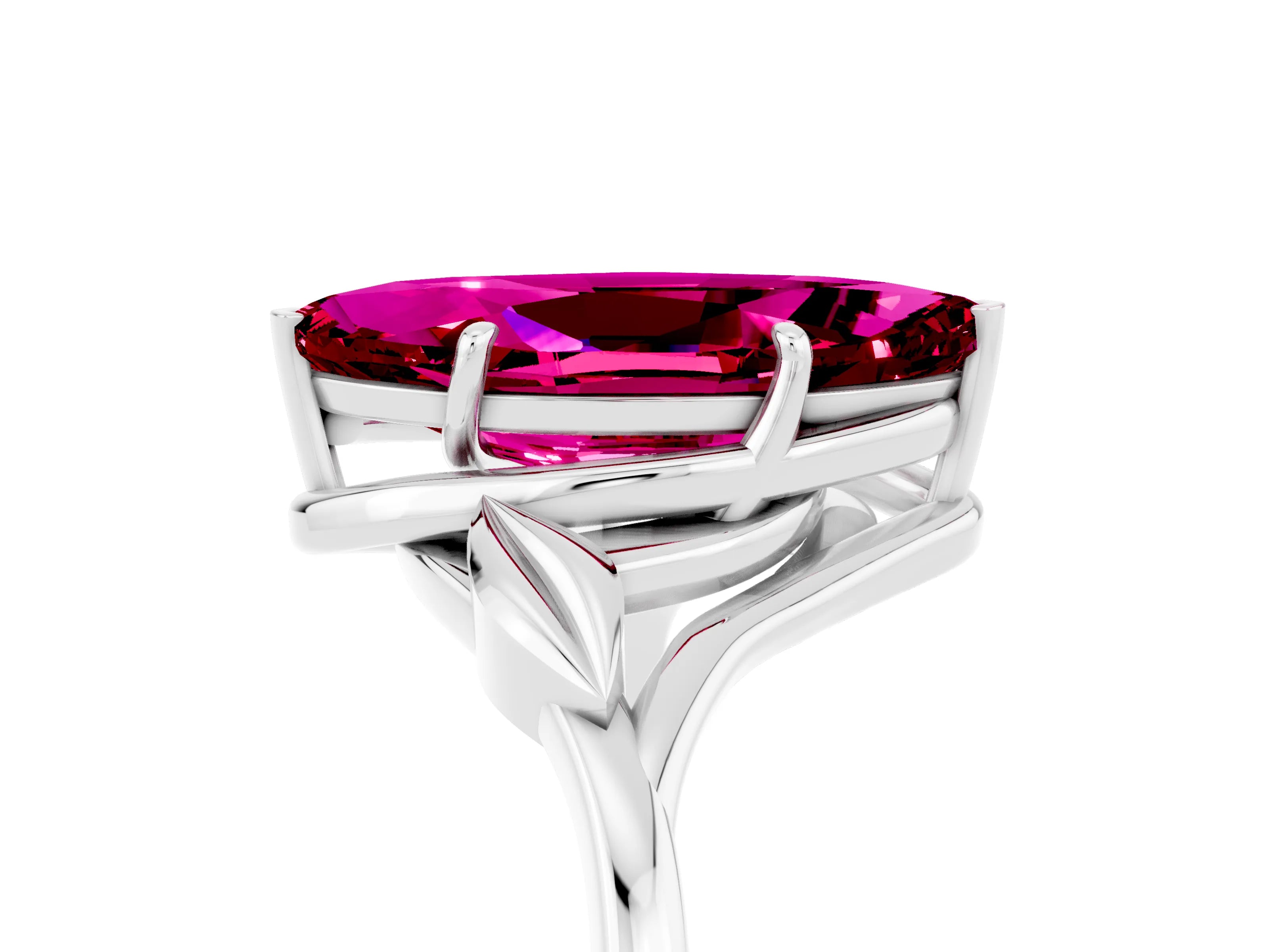 White gold Marquise Cut Garnet Solitaire Ring with Twist Band and Four-Prong Setting_17