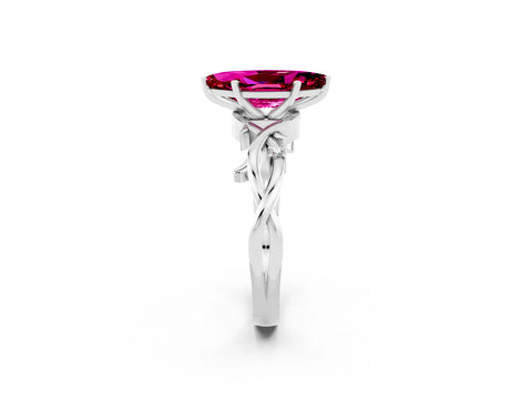 White gold Marquise Cut Garnet Solitaire Ring with Twisted Band and Prong Setting_14