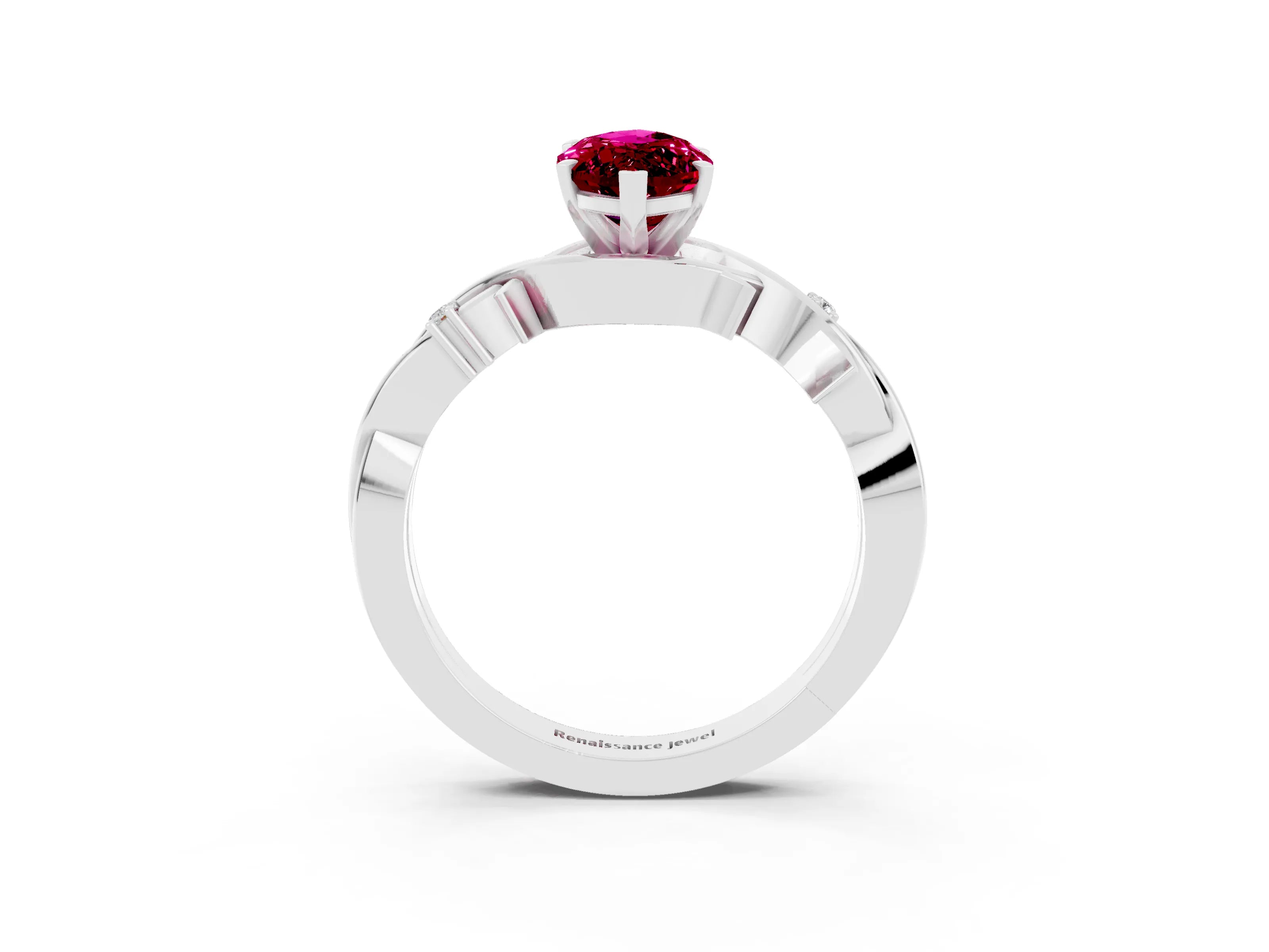 White gold Marquise Cut Garnet Solitaire Ring with Twisted Band and Prong Setting_3