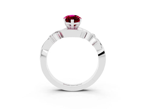 White gold Marquise Cut Garnet Solitaire Ring with Twisted Band and Prong Setting_3