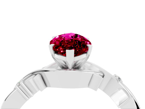 White gold Marquise Cut Garnet Solitaire Ring with Twisted Band and Prong Setting_4