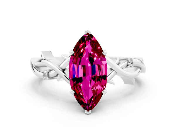 Platinum Marquise Cut Garnet Solitaire Ring with Twisted Band and Prong Setting