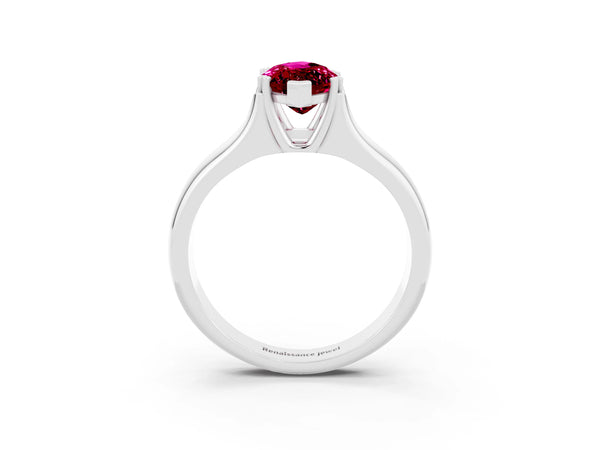 Platinum Marquise Cut Garnet Solitaire Ring with Wide Band and Prong Setting