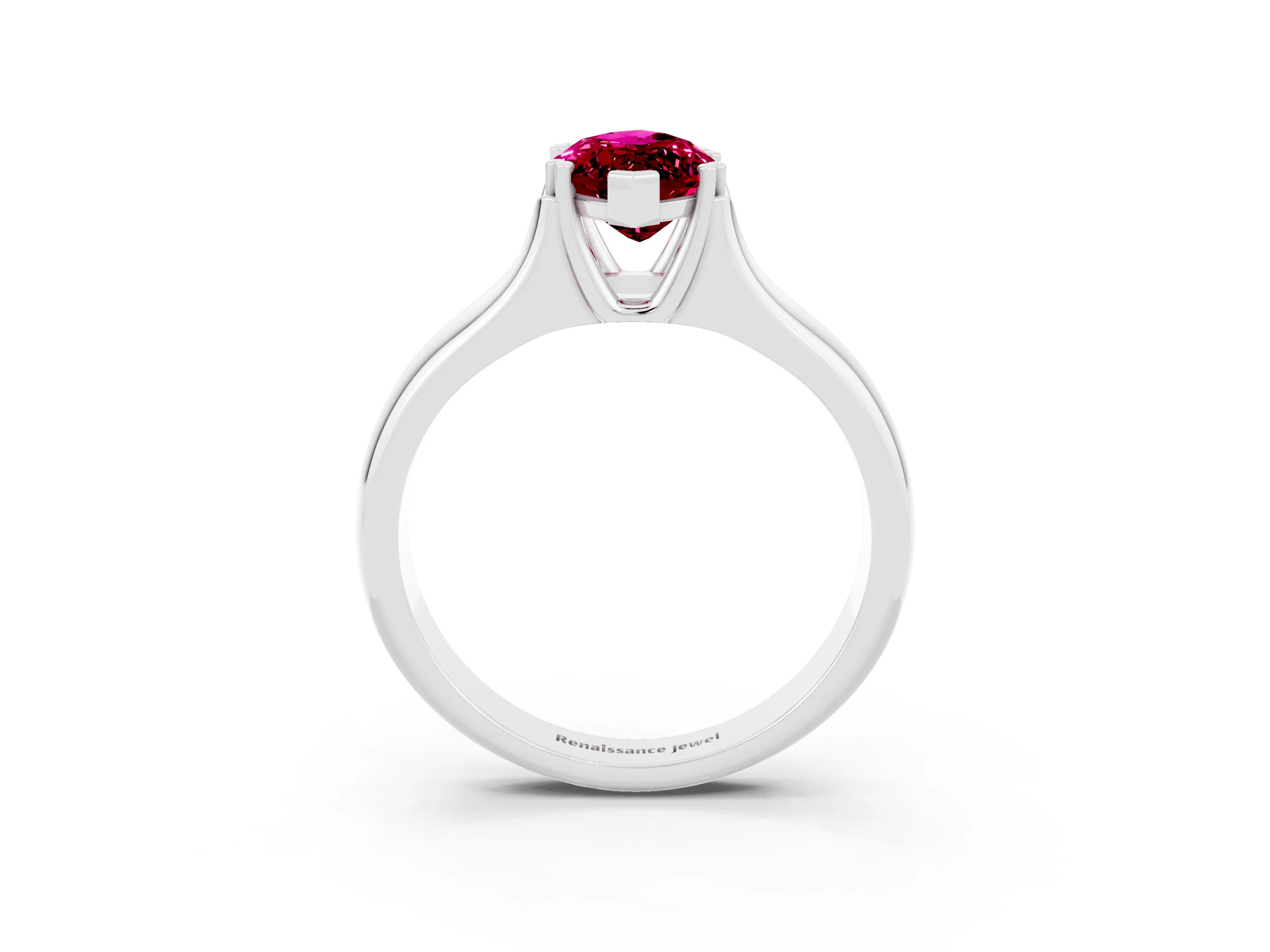 White gold Marquise Cut Garnet Solitaire Ring with Wide Band and Prong Setting_3