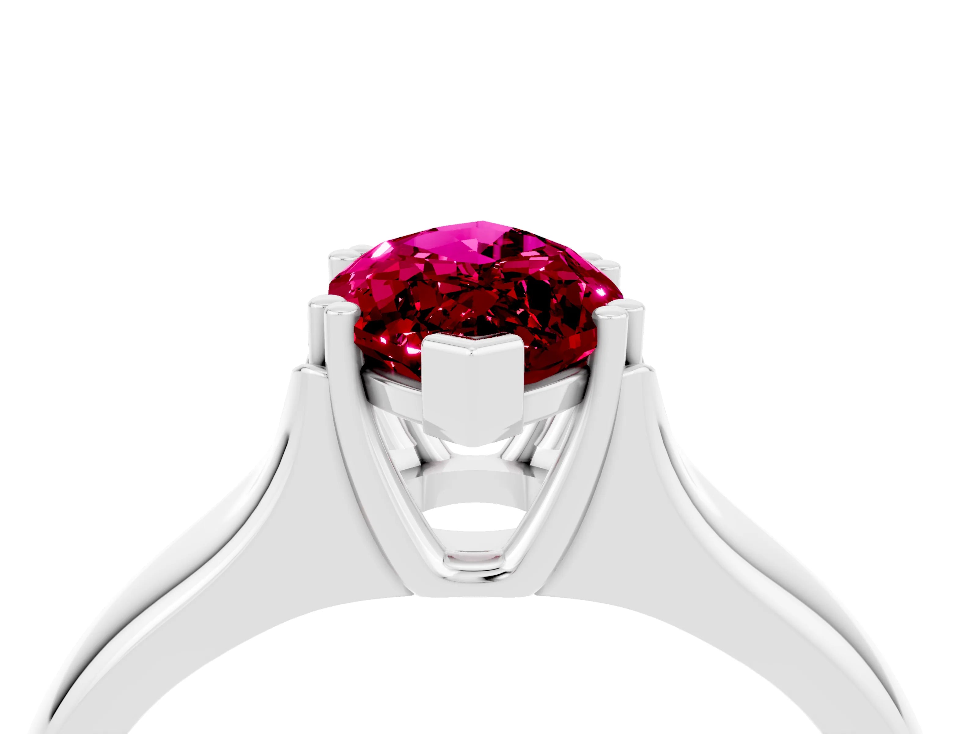White gold Marquise Cut Garnet Solitaire Ring with Wide Band and Prong Setting_4