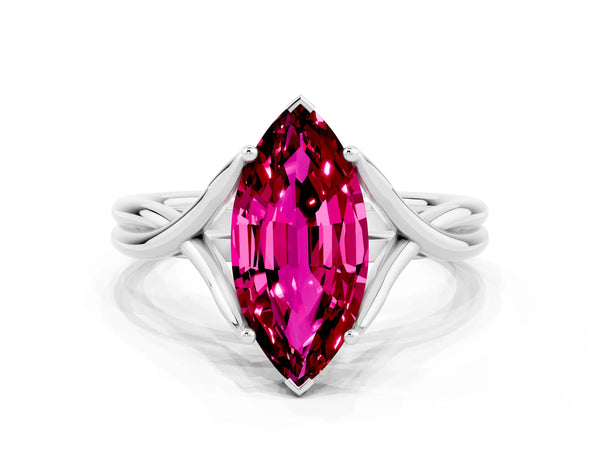 Platinum Marquise Cut Garnet Solitaire Twist Band Prong Setting Ring