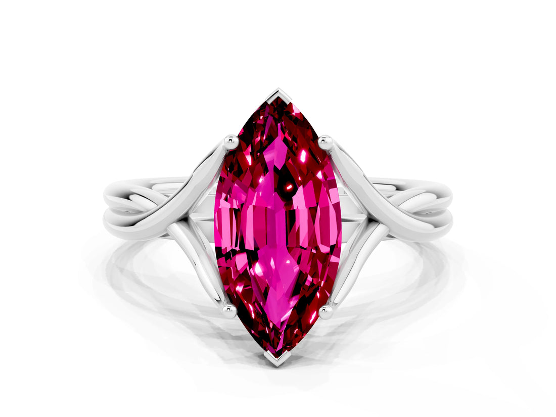 White gold Marquise Cut Garnet Solitaire Twist Band Prong Setting Ring_36