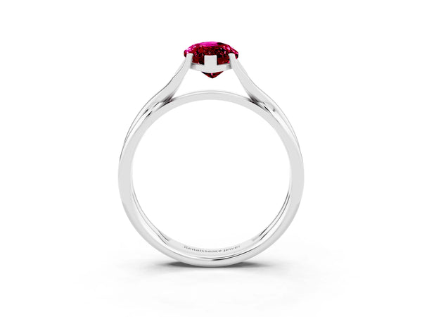White gold Marquise Cut Garnet Solitaire Twist Band Prong Setting Ring