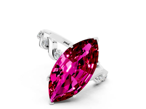 White gold Marquise Cut Garnet Solitaire Twisted Band with Round  Accents and Prong Setting_12
