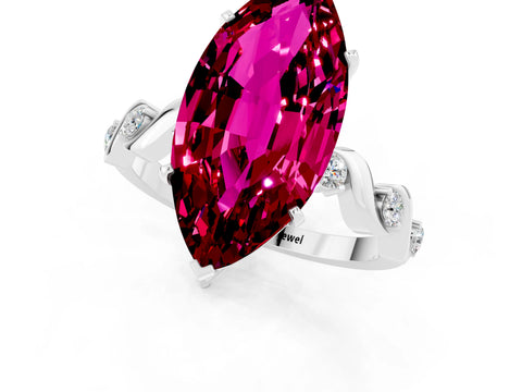 White gold Marquise Cut Garnet Solitaire Twisted Band with Round  Accents and Prong Setting_13