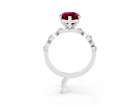 White gold Marquise Cut Garnet Solitaire Twisted Band with Round  Accents and Prong Setting_15