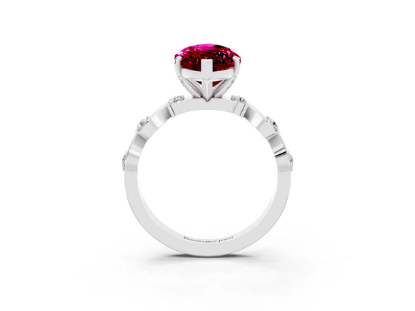 Silver Marquise Cut Garnet Solitaire Twisted Band with Round  Accents and Prong Setting