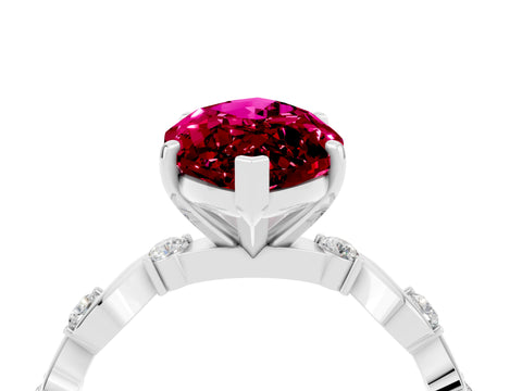 White gold Marquise Cut Garnet Solitaire Twisted Band with Round  Accents and Prong Setting_16
