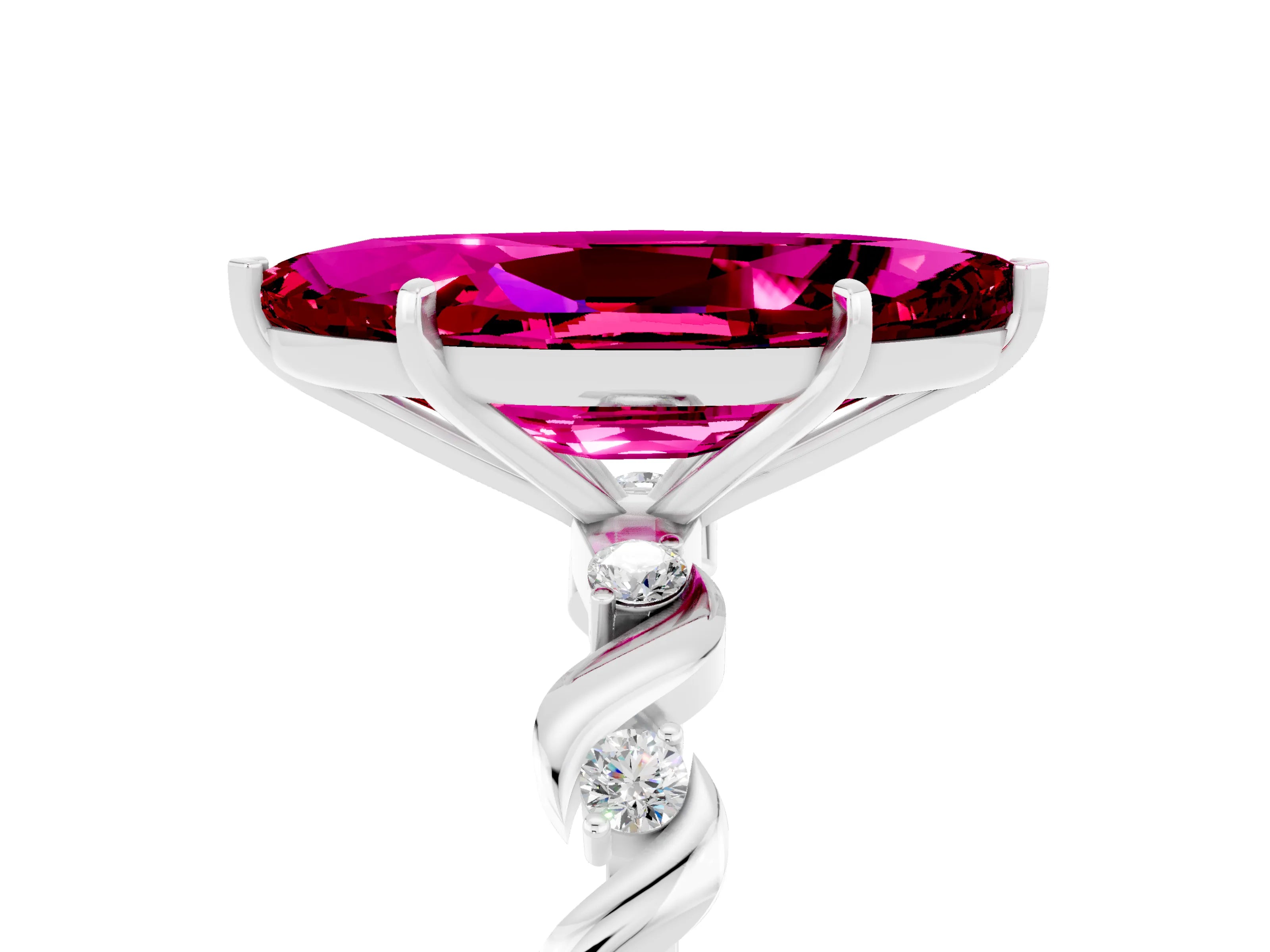 White gold Marquise Cut Garnet Solitaire Twisted Band with Round  Accents and Prong Setting_17