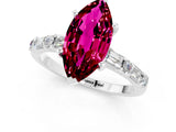 White gold Marquise Cut Garnet Solitaire with Side Baguettes and Channel Set Band_1