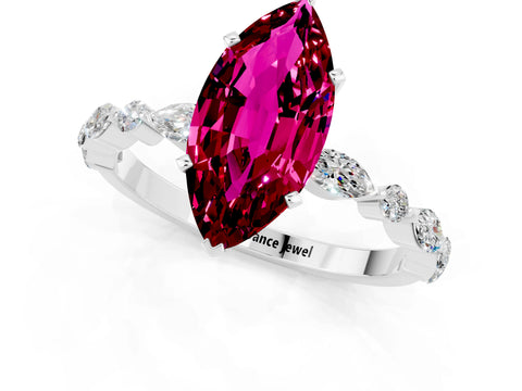White gold Marquise Cut Garnet Solitaire with Side Stones on a Pavé Band and Four-Prong Setting_1