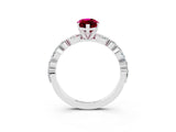 White gold Marquise Cut Garnet Solitaire with Side Stones on a Pavé Band and Four-Prong Setting_3