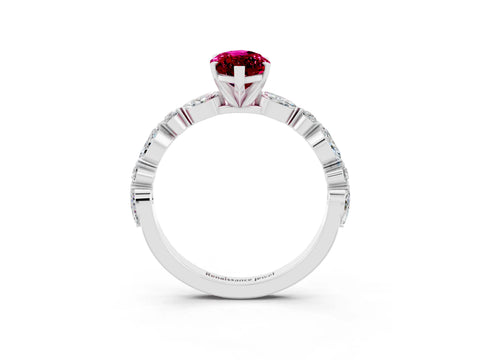 White gold Marquise Cut Garnet Solitaire with Side Stones on a Pavé Band and Four-Prong Setting_3