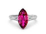 White gold Marquise Cut Garnet Split Shank Engagement Ring with Pavé Band