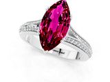 White gold Marquise Cut Garnet Split Shank Engagement Ring with Pavé Band_1