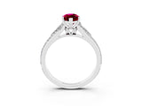 White gold Marquise Cut Garnet Split Shank Engagement Ring with Pavé Band_3