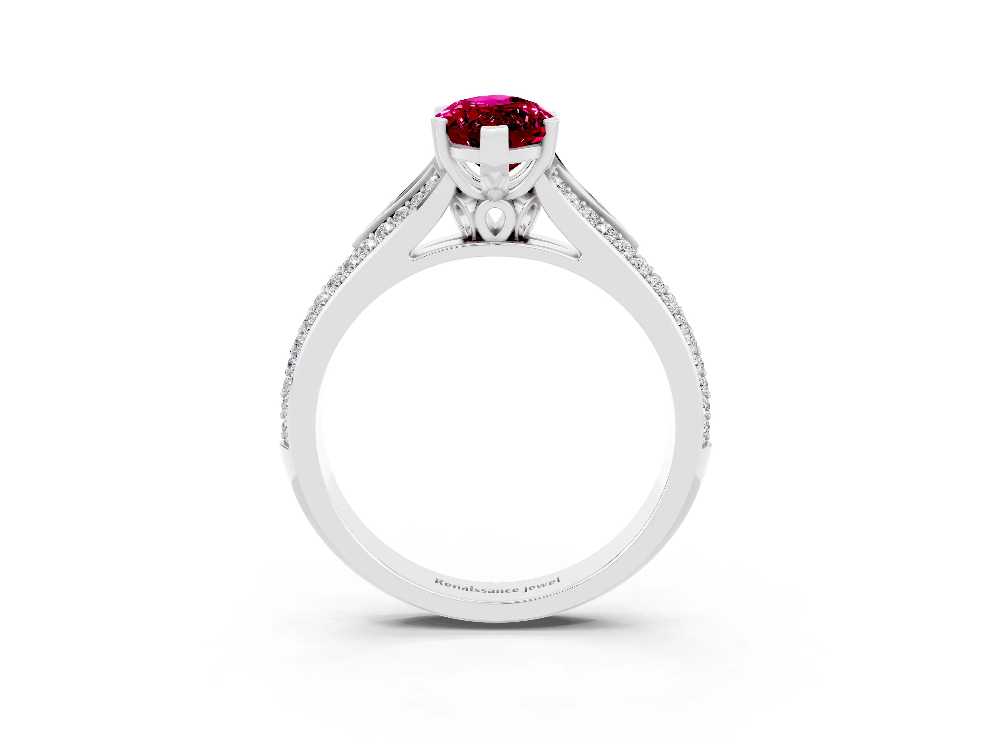 White gold Marquise Cut Garnet Split Shank Engagement Ring with Pavé Band_3