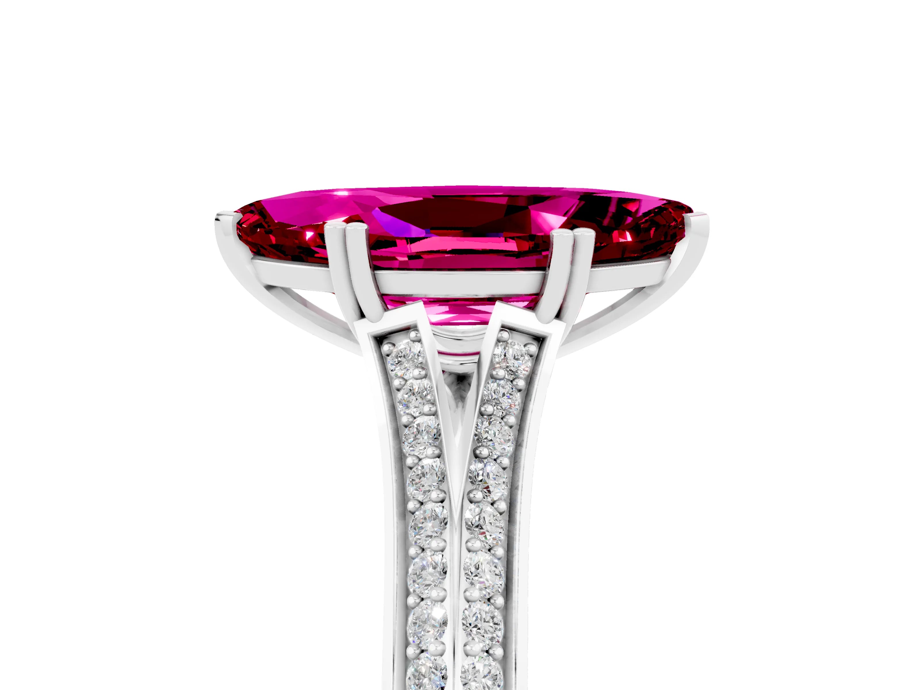 White gold Marquise Cut Garnet Split Shank Engagement Ring with Pavé Band_5