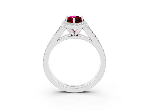 White gold Marquise Cut Garnet Split Shank Halo Ring with Four-Prong Setting_15