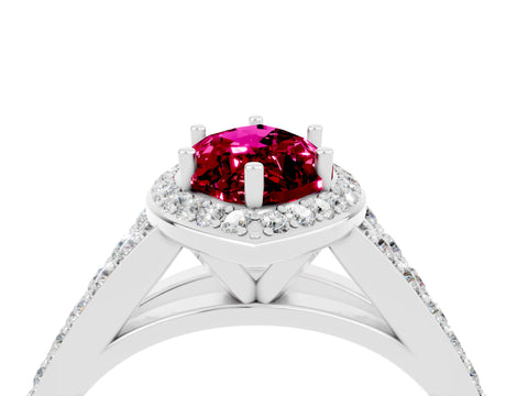 White gold Marquise Cut Garnet Split Shank Halo Ring with Four-Prong Setting_28