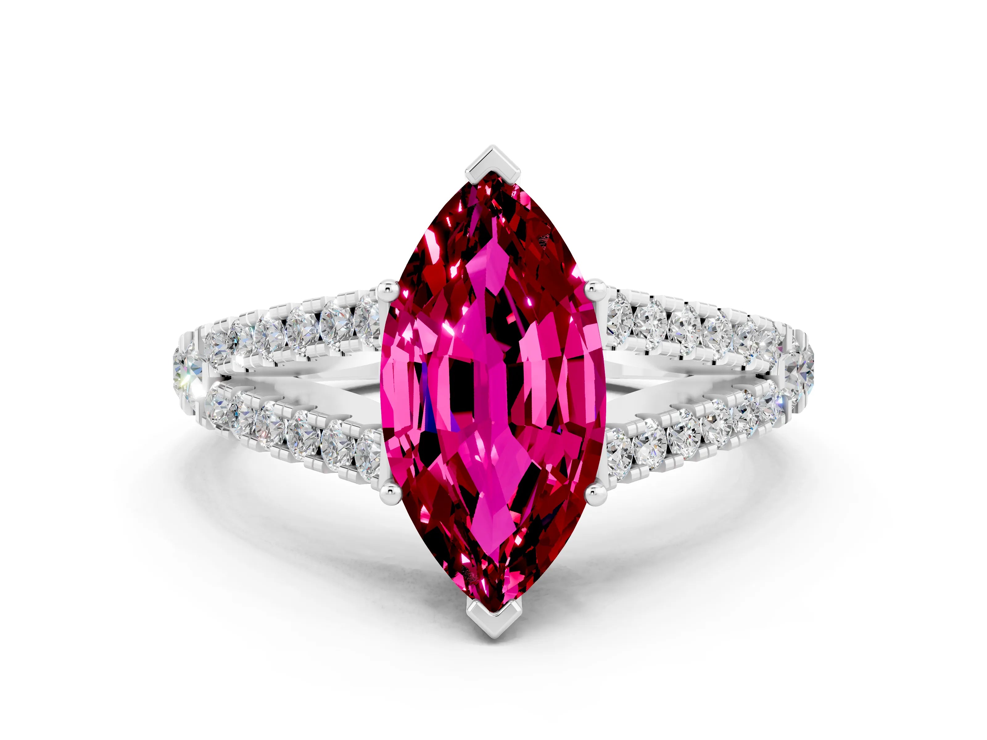 White gold Marquise Cut Garnet Split Shank Pavé Engagement Ring with Four-Prong Setting_12