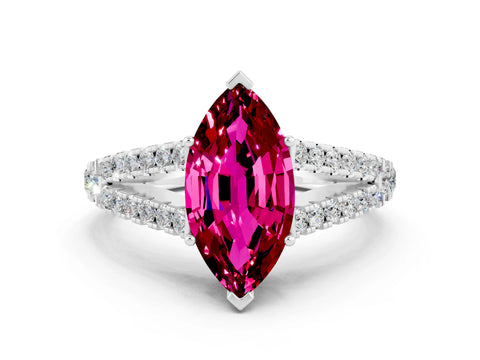 White gold Marquise Cut Garnet Split Shank Pavé Engagement Ring with Four-Prong Setting_12