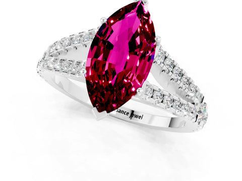 White gold Marquise Cut Garnet Split Shank Pavé Engagement Ring with Four-Prong Setting_13