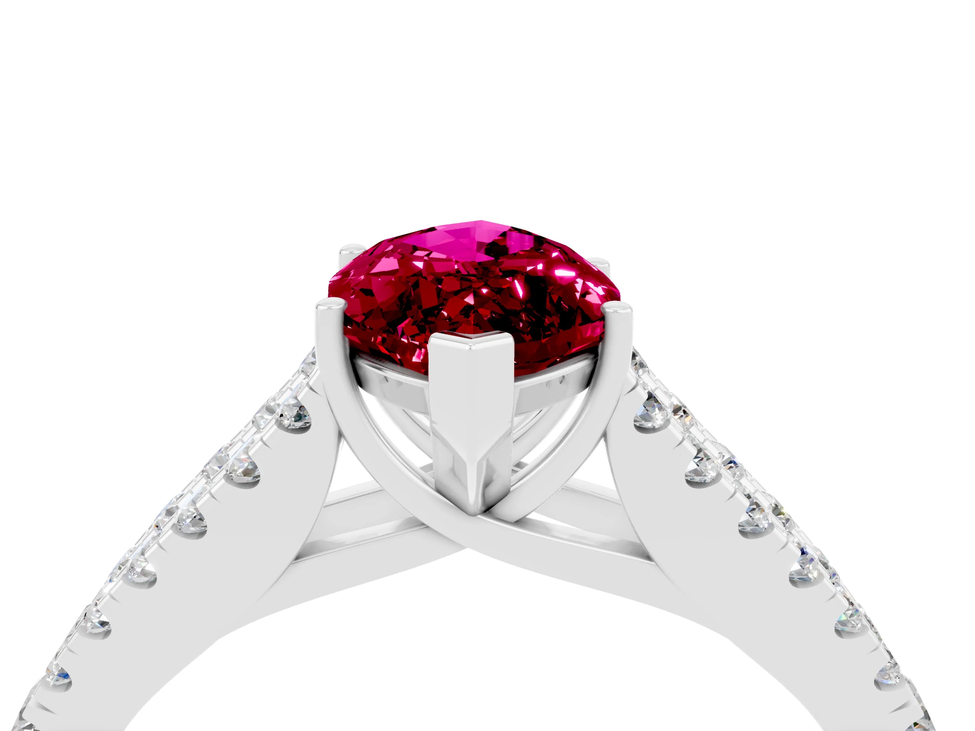 White gold Marquise Cut Garnet Split Shank Pavé Engagement Ring with Four-Prong Setting_16