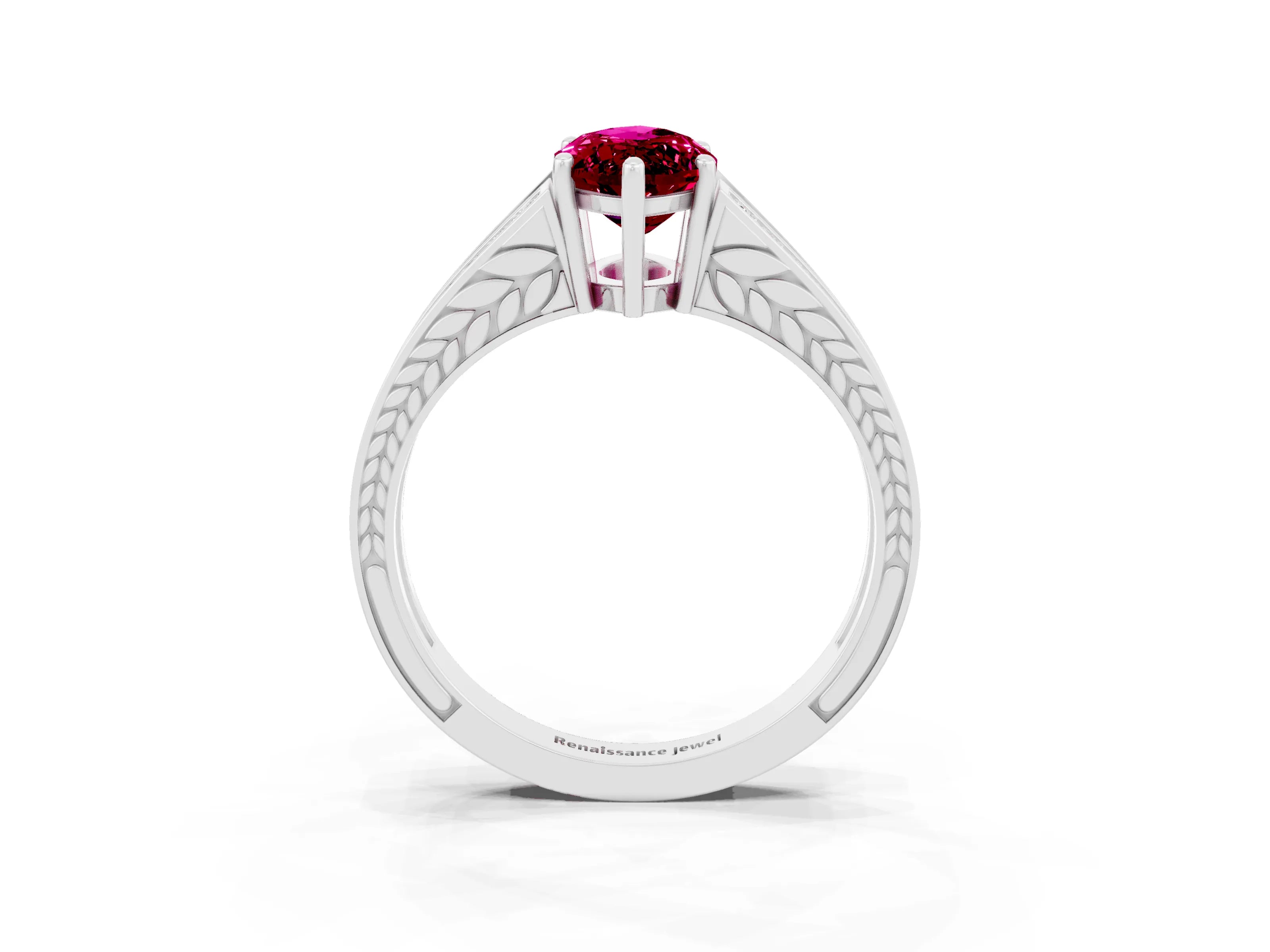 White gold Marquise Cut Garnet Split Shank Ring with Pavé Band and Four-Prong Setting_3