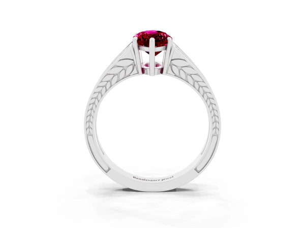 Silver Marquise Cut Garnet Split Shank Ring with Pavé Band and Four-Prong Setting