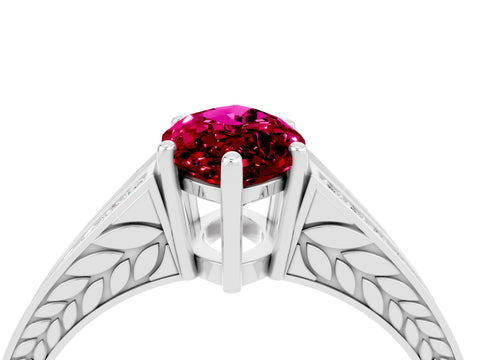 White gold Marquise Cut Garnet Split Shank Ring with Pavé Band and Four-Prong Setting_4