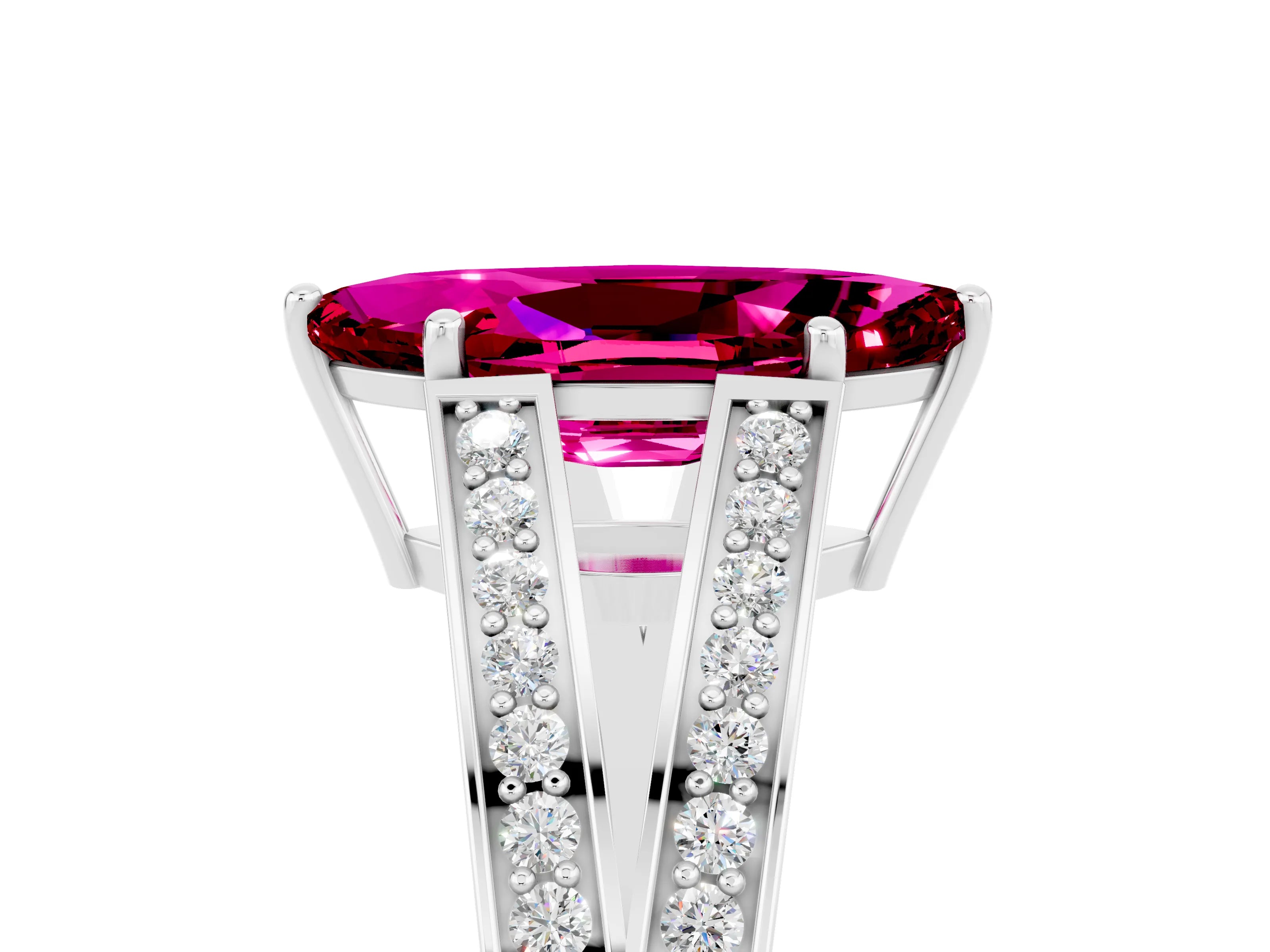 White gold Marquise Cut Garnet Split Shank Ring with Pavé Band and Four-Prong Setting_5