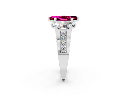 White gold Marquise Cut Garnet Three-Stone Ring with Channel Set Band and Four-Prong Setting_2