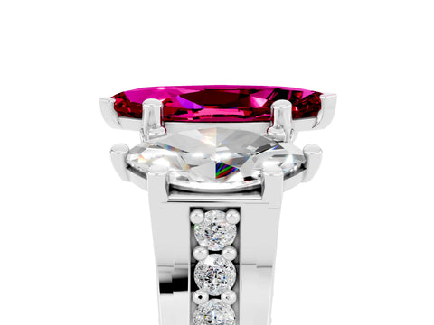 White gold Marquise Cut Garnet Three-Stone Ring with Channel Set Band and Four-Prong Setting_5
