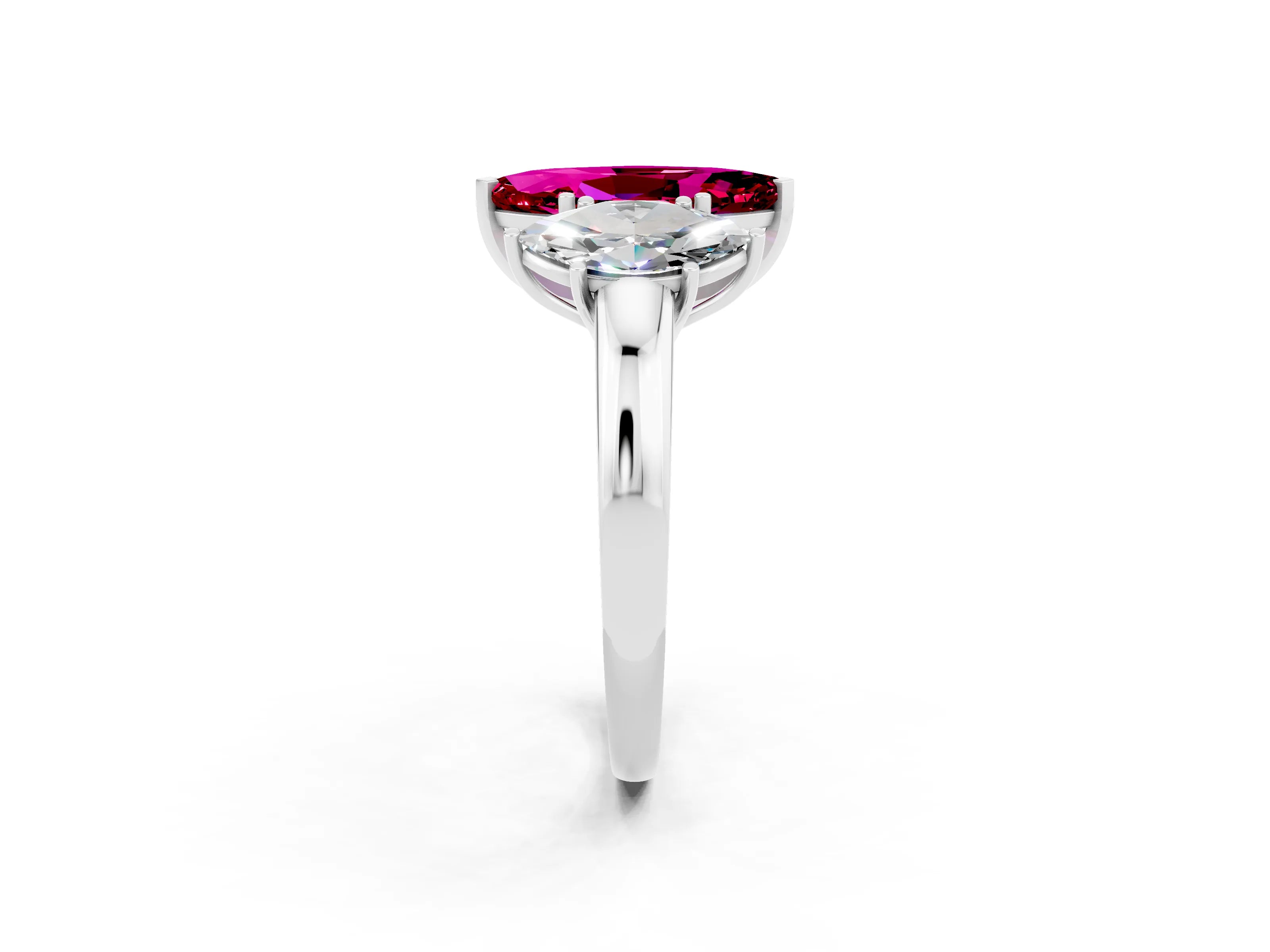 White gold Marquise Cut Garnet Three-Stone Ring with Four-Prong Setting and Classic Band_2