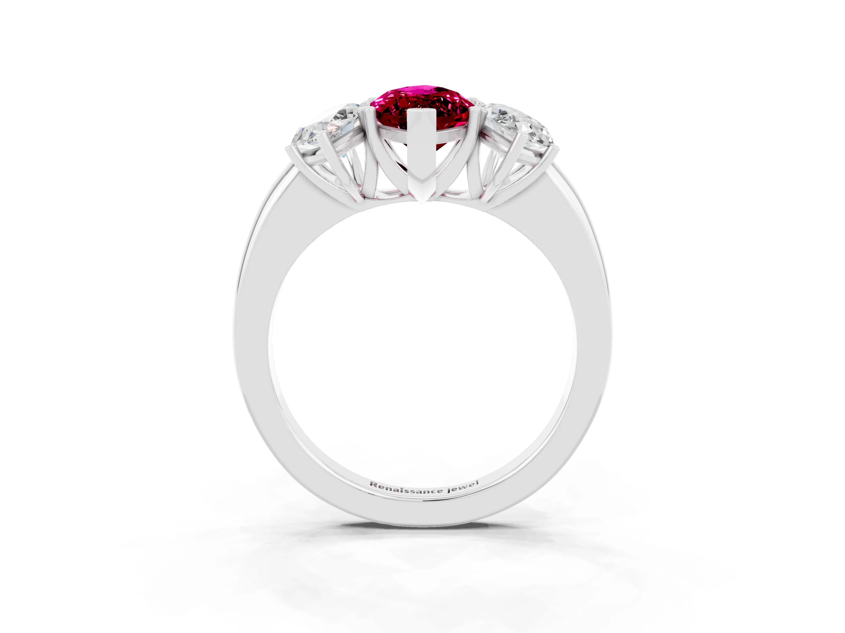 White gold Marquise Cut Garnet Three-Stone Ring with Four-Prong Setting and Classic Band_3