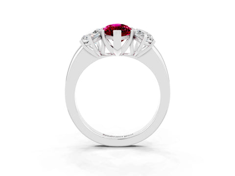 White gold Marquise Cut Garnet Three-Stone Ring with Four-Prong Setting and Classic Band_3