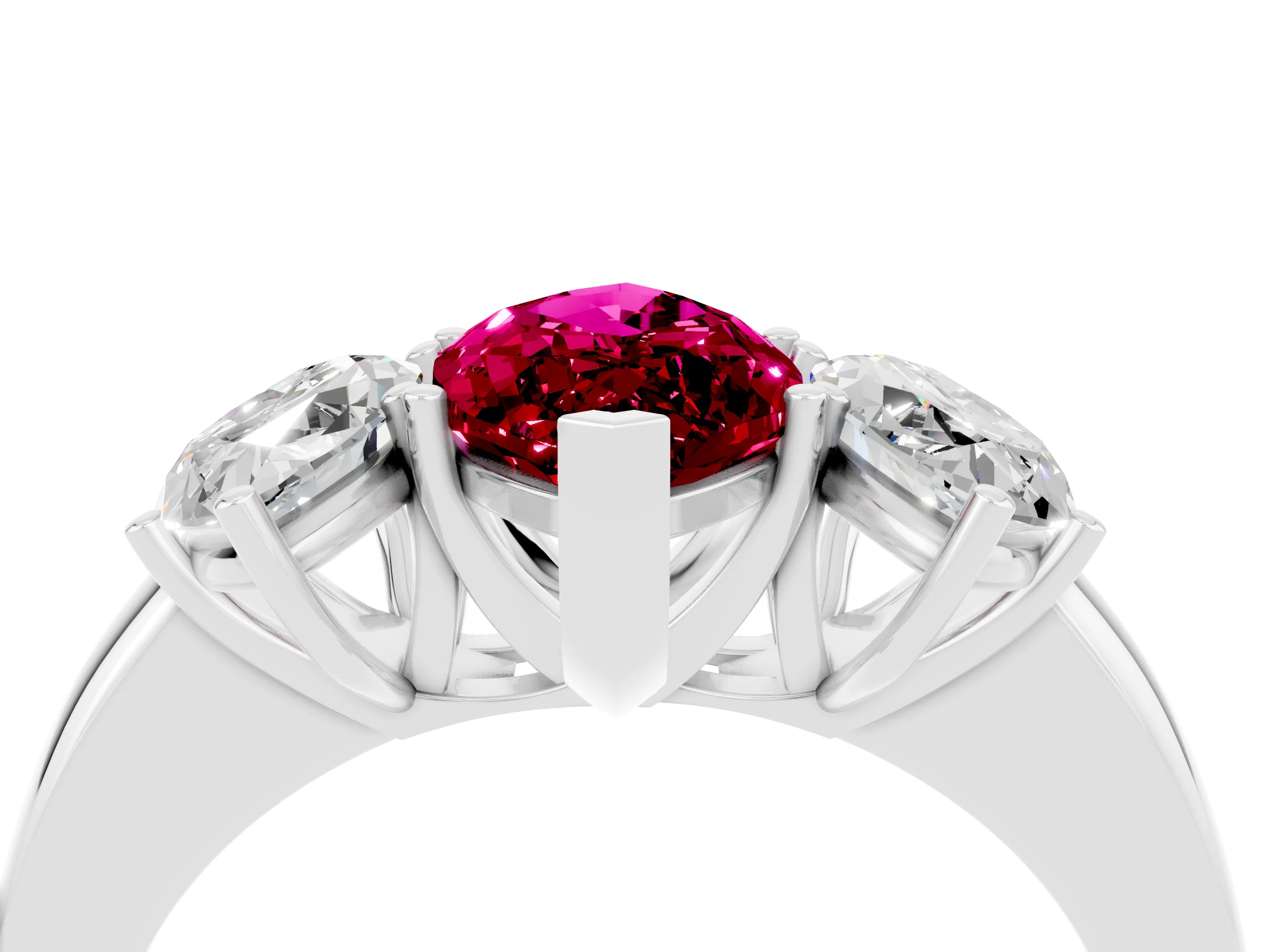 White gold Marquise Cut Garnet Three-Stone Ring with Four-Prong Setting and Classic Band_4
