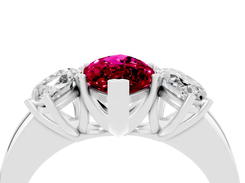 White gold Marquise Cut Garnet Three-Stone Ring with Four-Prong Setting and Classic Band_4